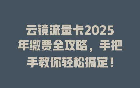 云镜流量卡2025年缴费全攻略，手把手教你轻松搞定！
