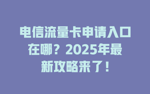 电信流量卡申请入口在哪？2025年最新攻略来了！