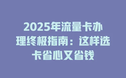 2025年流量卡办理终极指南：这样选卡省心又省钱
