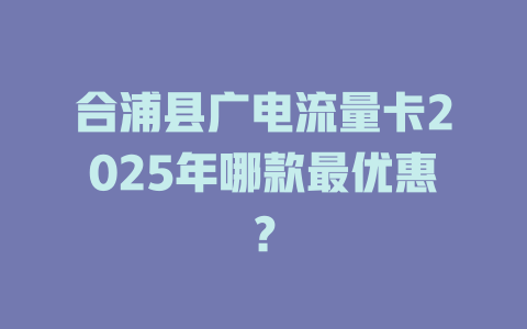 合浦县广电流量卡2025年哪款最优惠？