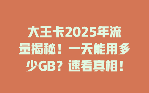 大王卡2025年流量揭秘！一天能用多少GB？速看真相！