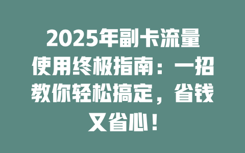 2025年副卡流量使用终极指南：一招教你轻松搞定，省钱又省心！