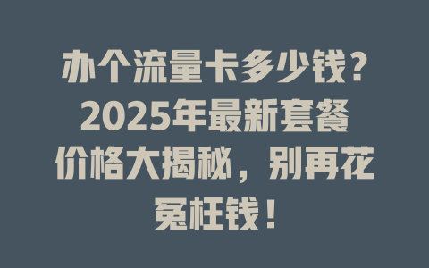 办个流量卡多少钱？2025年最新套餐价格大揭秘，别再花冤枉钱！