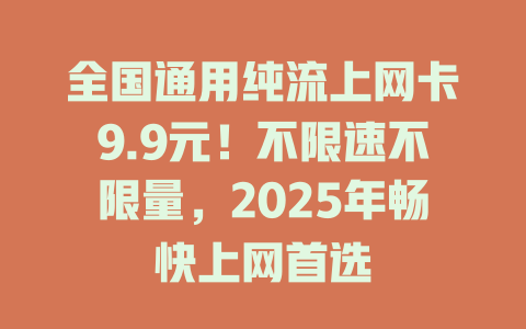 全国通用纯流上网卡9.9元！不限速不限量，2025年畅快上网首选
