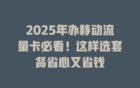 2025年办移动流量卡必看！这样选套餐省心又省钱