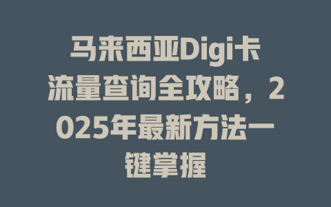 马来西亚Digi卡流量查询全攻略，2025年最新方法一键掌握