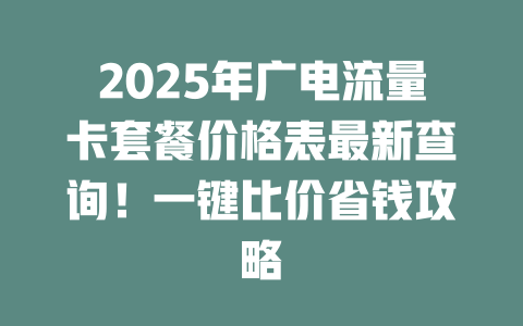 2025年广电流量卡套餐价格表最新查询！一键比价省钱攻略
