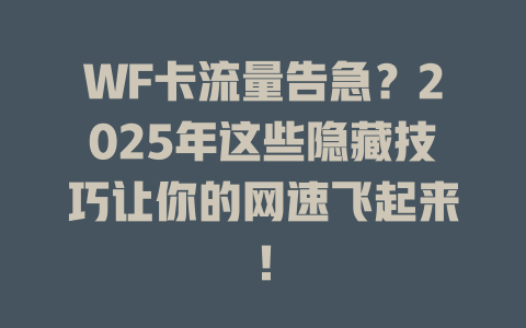 WF卡流量告急？2025年这些隐藏技巧让你的网速飞起来！