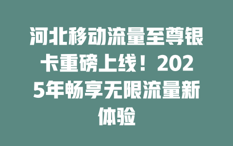 河北移动流量至尊银卡重磅上线!2025年畅享无限流量新体验