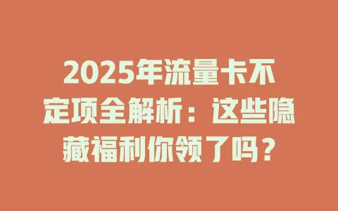2025年流量卡不定项全解析：这些隐藏福利你领了吗？