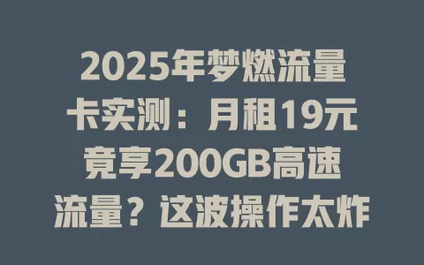 2025年梦燃流量卡实测：月租19元竟享200GB高速流量？这波操作太炸了！
