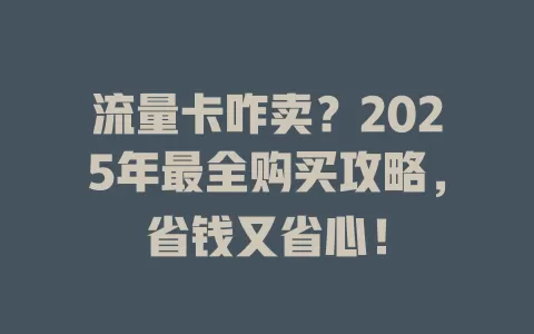 流量卡咋卖？2025年最全购买攻略，省钱又省心！