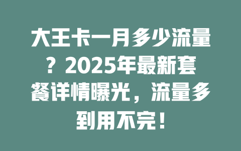 大王卡一月多少流量?2025年最新套餐详情曝光,流量多到用不完!