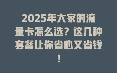 2025年大家的流量卡怎么选？这几种套餐让你省心又省钱！