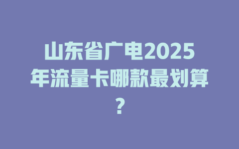 山东省广电2025年流量卡哪款最划算？
