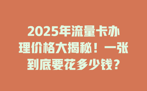 2025年流量卡办理价格大揭秘！一张到底要花多少钱？
