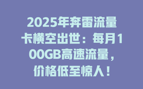 2025年奔雷流量卡横空出世:每月100GB高速流量,价格低至惊人!