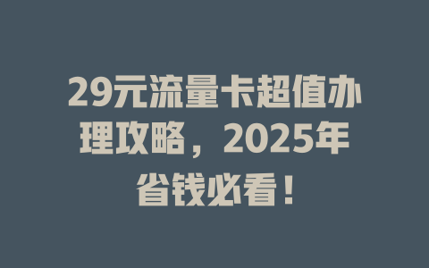29元流量卡超值办理攻略，2025年省钱必看！