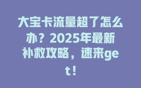大宝卡流量超了怎么办？2025年最新补救攻略，速来get！