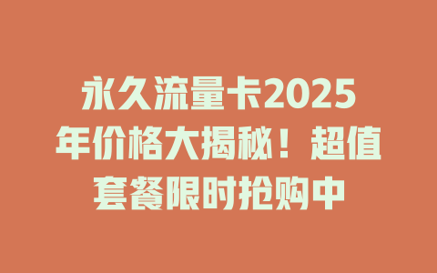 永久流量卡2025年价格大揭秘！超值套餐限时抢购中