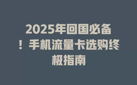 2025年回国必备！手机流量卡选购终极指南