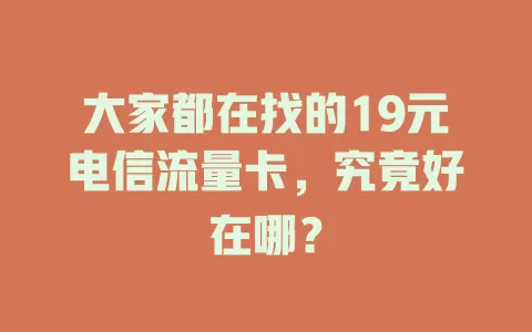 大家都在找的19元电信流量卡，究竟好在哪？