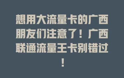想用大流量卡的广西朋友们注意了！广西联通流量王卡别错过！