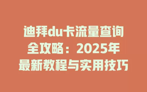 迪拜du卡流量查询全攻略：2025年最新教程与实用技巧