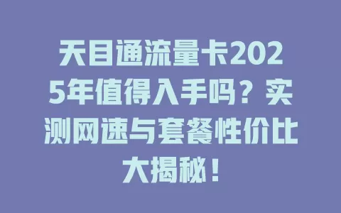天目通流量卡2025年值得入手吗？实测网速与套餐性价比大揭秘！