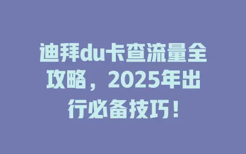 迪拜du卡查流量全攻略，2025年出行必备技巧！