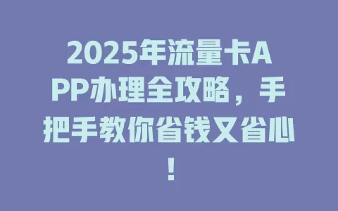 2025年流量卡APP办理全攻略，手把手教你省钱又省心！
