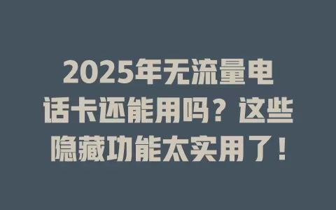 2025年无流量电话卡还能用吗？这些隐藏功能太实用了！