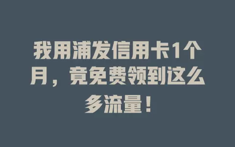 我用浦发信用卡1个月，竟免费领到这么多流量！