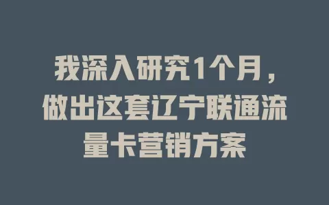 我深入研究1个月，做出这套辽宁联通流量卡营销方案