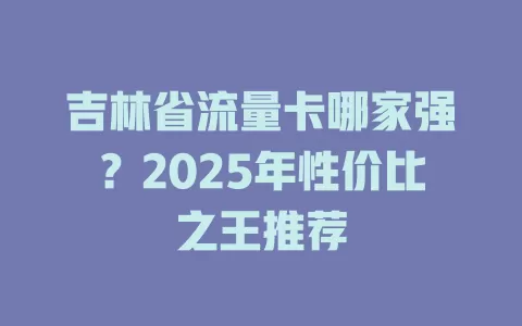 吉林省流量卡哪家强？2025年性价比之王推荐