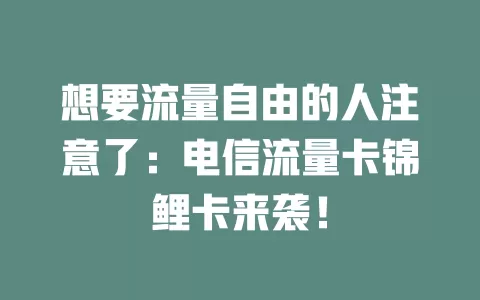 想要流量自由的人注意了：电信流量卡锦鲤卡来袭！