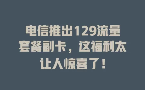电信推出129流量套餐副卡，这福利太让人惊喜了！