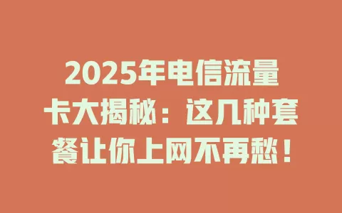 2025年电信流量卡大揭秘：这几种套餐让你上网不再愁！