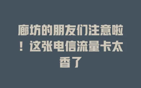 廊坊的朋友们注意啦！这张电信流量卡太香了