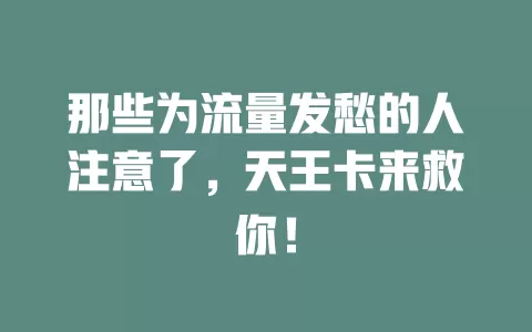 那些为流量发愁的人注意了，天王卡来救你！