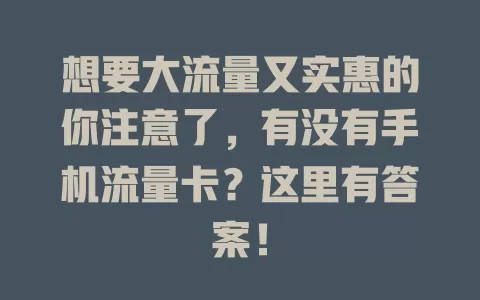 想要大流量又实惠的你注意了，有没有手机流量卡？这里有答案！