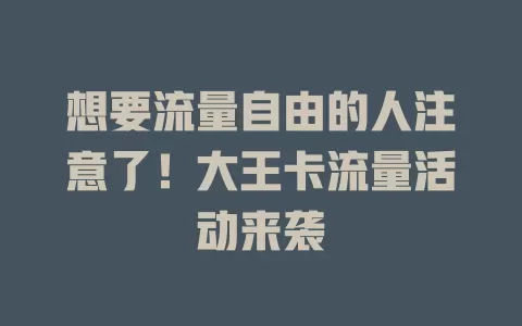 想要流量自由的人注意了！大王卡流量活动来袭