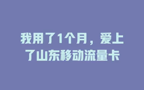 我用了1个月，爱上了山东移动流量卡