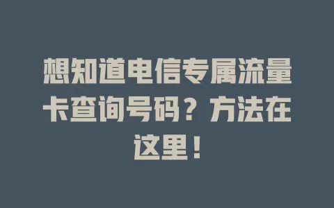 想知道电信专属流量卡查询号码？方法在这里！