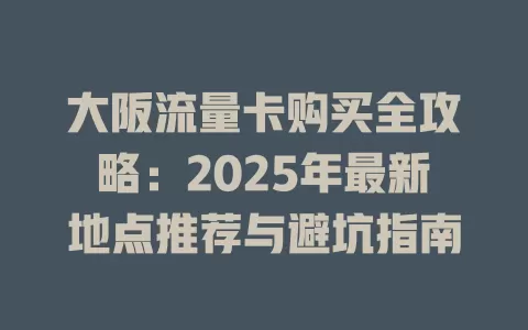 大阪流量卡购买全攻略：2025年最新地点推荐与避坑指南