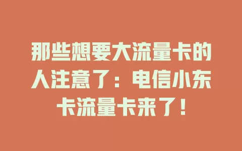 那些想要大流量卡的人注意了：电信小东卡流量卡来了！