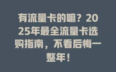 有流量卡的嘛？2025年最全流量卡选购指南，不看后悔一整年！
