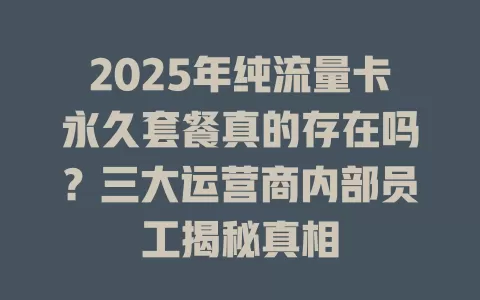 2025年纯流量卡永久套餐真的存在吗？三大运营商内部员工揭秘真相