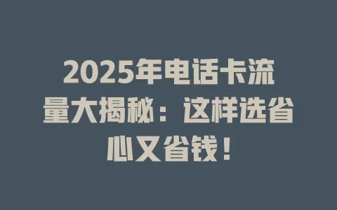 2025年电话卡流量大揭秘：这样选省心又省钱！