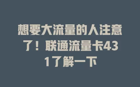 想要大流量的人注意了！联通流量卡431了解一下